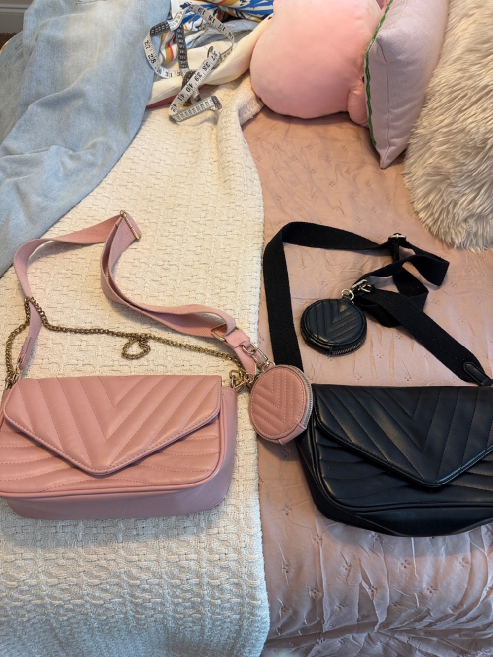 Quilted Crossbody Shoulder Bags. One is - Pink and  one is black.